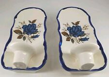 2 Vintage Delft Inspired Blue Floral Wall Candle Holders 7