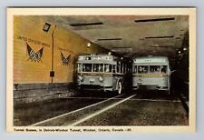 Windsor- Ontario, Tunnel Busses In Detroit Windsor Tunnel, Vintage Postcard picture