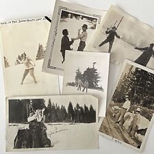 Antique/Vintage B&W/Sepia Snapshot Photograph Lot of 6 Snow Ball Fight Odd Fun picture