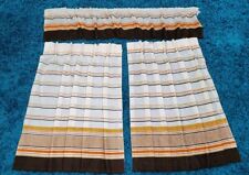 Vintage Sears Perma-Prest Curtain Panels & Valance Striped Brown Orange Gold picture