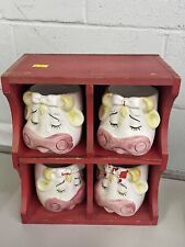 Kitschy mug set w/barn - A Price Import Japan Cow Mugs - mug set w/ display picture
