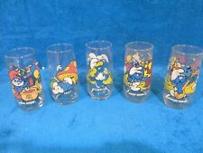 Vintage Smurf Glasses Lot Of 5 Peyo 1982 & 1983 picture