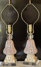 VTG Pair Murano Fratelli Toso pink latticino with gold flecks lamps picture