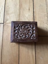 Vintage Hand Carved Hinged Wooden Trinket Box Floral Pattern  Made In India picture
