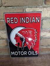 VINTAGE RED INDIAN MOTOR OILS PORCELAIN DEALERSHIP SIGN 12