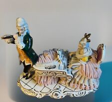 Vintage German Dresden Figurine Man with Flute and Lace Lady with Piano 7 1/4 in picture