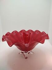 Hand Blown Ruffled Brilliant Red Bowl Signed Joe Deanda, artist for Dollywood. picture