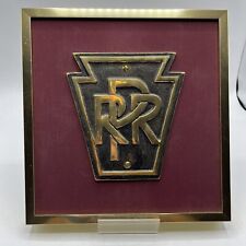 Authentic Brass Pennsylvania Rail Road Keystone Plaque Framed Art Piece 10” X 10 picture