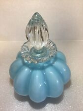 Fenton 1940s Blue Overlay Melon Perfume Bottle Clear Ruffled Crest/Stopper *READ picture