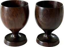 2 ILLUMS BOLIGHUS MCM Vintage Sleek Dark Teak Wooden Egg Cups - Danish - Denmark picture