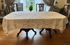 VINTAGE LACE PUNTO ANTICO ITALY EMBROIDERED LINEN TABLECLOTH FLOWING URNS 82” picture
