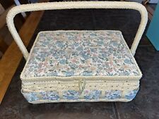 Vintage AZAR  Floral Woven Wicker Sewing Basket With Tray. Brand New picture
