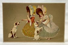 Art Deco Nouveau | Bright Pastels | Girls And Puppies | Easter Postcard | 1900s picture