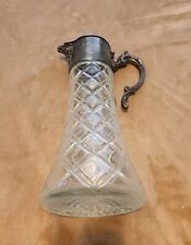 Godinger Italy Lead Crystal Water Pitcher w/ Silver Plate Lid Handle Vintage  picture