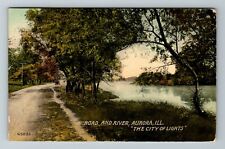 Aurora IL-Illinois, Scenic View Road And River, Vintage Postcard picture
