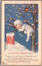 Vintage CHRISTMAS Embossed Greetings Postcard Girl Sleeping in Tree STECHER picture