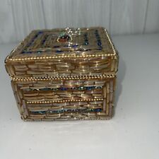 VTG Bombay Company Hand Beaded Trinket Box Made in India Glass Ceramic Wood 4.25 picture