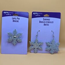 Set Hallmark Christmas Lapel Pin & Earrings Snowflake Holiday Winter On Card picture