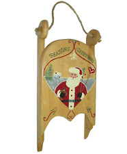 Christmas Wood Sled Hand Crafted In Mexico Santa Claus Decoration Painted 1995 picture