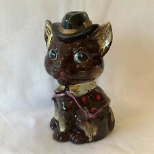 Redware Large Clay VINTAGE Cat Bank with Original Stopper Collectible Banks MCM picture
