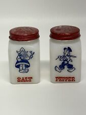 Pair of Hazel Atlas Dutch Boy & Girl Milk Glass Salt & Pepper Shakers Vintage  picture