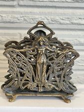 Antique brass art Nouveau Lady Nymph Letter Rack Napkin Holder Mail Storage picture