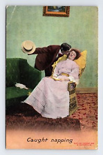 c1909 DB Postcard Caught Napping Couples Kiss Romance Bamforth & Co Holmfirth picture