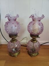 Vintage Fenton Dusty Rose Gone With The Wind Cabbage Rose Lamp Pair 23