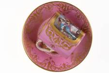 c1880 French Sevres Style Hand Painted Porcelain cup and saucer picture