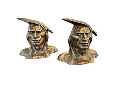 Rare Stunning Antique Pair of Bronze Native American Indian Warrior Bookends picture