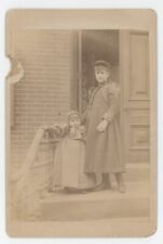 Antique c1890s Cabinet Card Adorable Children in Winter Coats on Steps of House picture