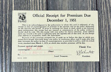 Vintage 1951 December 1 Official Receipt For Premium Due Paper  picture