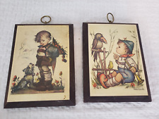 (J24) Vintage Hummel Wooden Wall Pictures Plaques Boys Art Decor Set of 2 picture