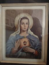 Vintage 1952 Florence Kroger Immaculate Heart of Mary Print 11 1/8”X 14 1/8