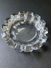 Vintage Crystal Brutalist MCM Clear Ashtray Trinket Dish Heavy Signed 5” READ picture