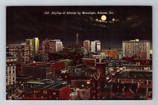 Atlanta GA-Georgia, Skyline of Atlanta at Night, Antique Vintage Postcard picture