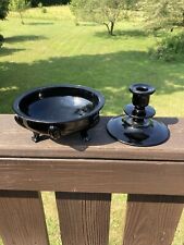 Vintage 1930's Black Ebony Depression Glass Three Footed Bowl LE Smith Art Deco picture