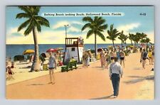 Hollywood FL-Florida, Bathing Beach Looking South, Antique Vintage Postcard picture