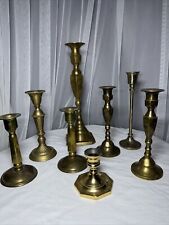 Vintage Lot Of 8 Solid Brass Mixed Taper Candlestick Holders MCM picture