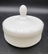 Vintage White Milk Glass Diamond Point Powder Dish Candy Jar With Lid         71 picture