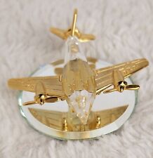 Vintage Swarovski MANON Crystal And Gold Airplane On Glass Mirror Base picture