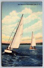 Chautauqua Lake NY-New York, Sailing On The Lake, Boats Vintage Postcard picture