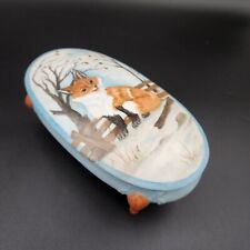 Vintage Porcelain Trinket Jewlery Box Hand Painted Fox Footed Original Signed picture