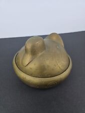 Vintage Hand Etched Brass Bird Shape Lidded Bowl picture