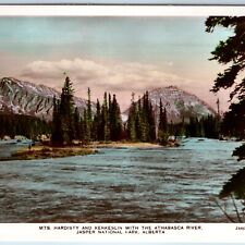 c1930s Jasper Park, Alta RPPC Mt Hardisty Kerkeslin Athabasca River Colored A224 picture