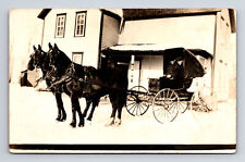RPPC Two Men in Suits Two Horse Buggy Carriage Coach House Real Photo Postcard picture