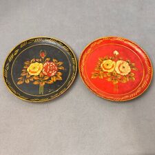 Vintage ISCO Hand Painted Paper Mache Plates Floral Set Of 2 Occupied Japan picture