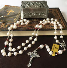 AAA8-9mm Natural Real Pearl Beads Catholic Sterling Silver Rosary NECKLAC Cross picture