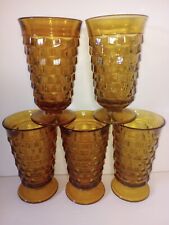 Set Of 5 Vintage Whitehall Ifooted Indianna Amber Tea Goblets / Glasses picture