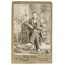 Portland Oregon Tinted Flower Photo c1883 Sitter Man in Chair Cabinet Card B3488 picture